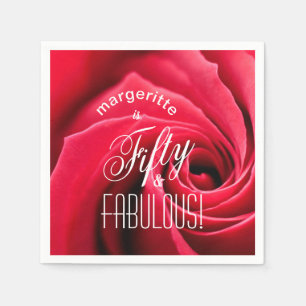 Fifty & FABULOUS! Birthday Red Rose Personalised Napkin
