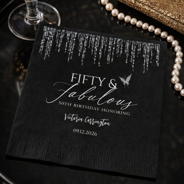 Fifty & Fabulous Black Glam 50th Birthday Napkin (Creator Uploaded)
