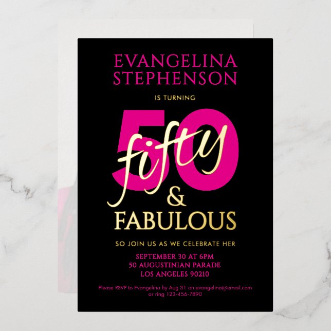 Fifty Fabulous Black Pink Gold 50th Birthday Photo (Front/Back)