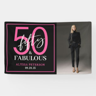 Fifty & Fabulous Black Script 50th Birthday Photo Banner