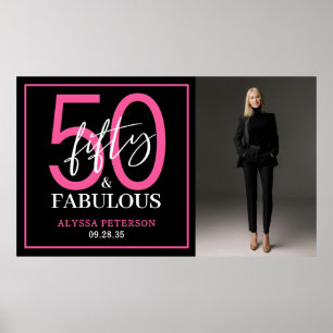 Fifty & Fabulous Black Script 50th Birthday Photo Poster