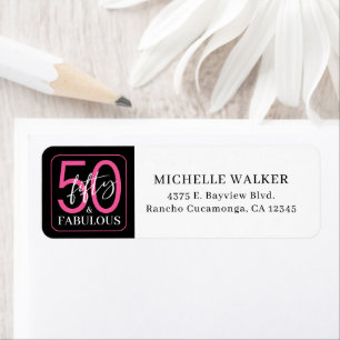 Fifty & Fabulous Black Script 50th Birthday Return Address Label