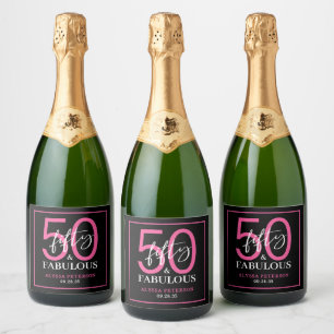 Fifty & Fabulous Black Script 50th Birthday Sparkling Wine Label