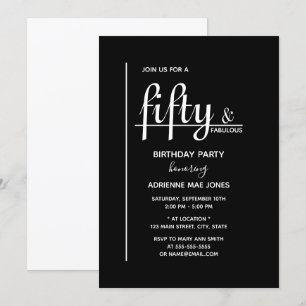 Fifty & FABULOUS Black White 50th Birthday Party Invitation