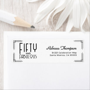 Fifty Fabulous Black White Art Deco 50th Birthday Return Address Label
