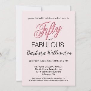 Fifty & Fabulous Blush Pink 50th Birthday Party   Invitation
