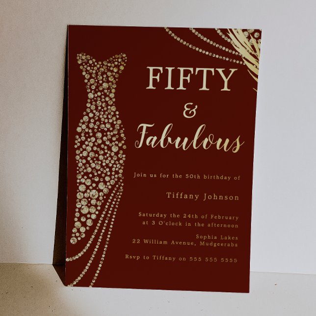 Fifty & Fabulous Burgundy & Gold 50th Birthday  (Creator Uploaded)