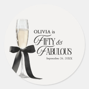 Fifty & Fabulous Chic Champagne Bow 50th Birthday Classic Round Sticker