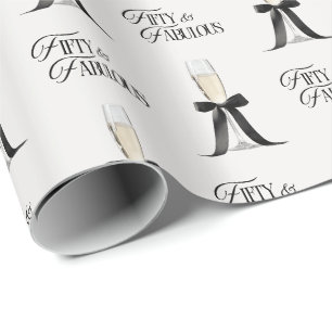 Fifty & Fabulous Chic Champagne Bow 50th Birthday Wrapping Paper