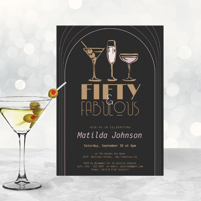 Fifty & Fabulous Cocktail 50th Birthday Party Invitation (Mockup View)