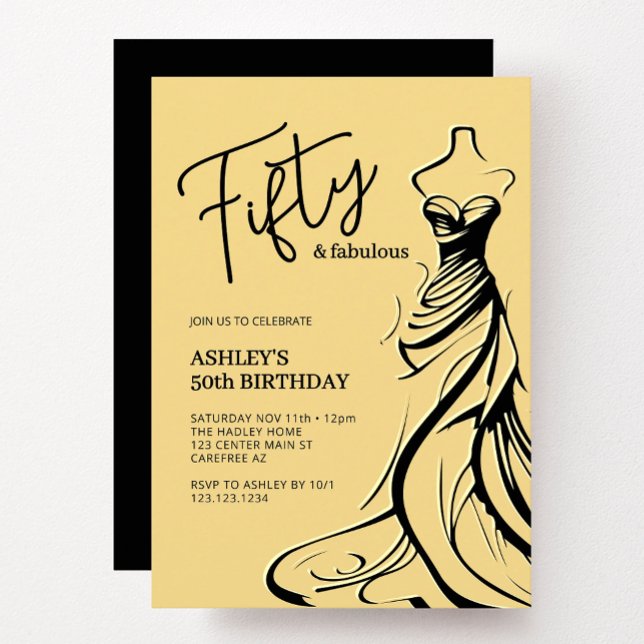 Fifty Fabulous Dress Gold 50th Birthday Invitation (Creator Uploaded)