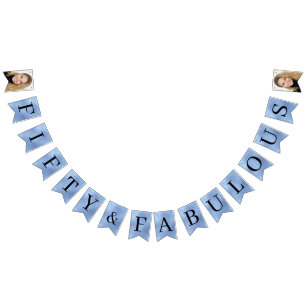Fifty & Fabulous Dusty Blue Script 50th Birthday Bunting