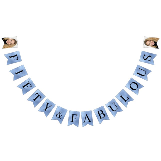 Fifty & Fabulous Dusty Blue Script 50th Birthday Bunting (All)