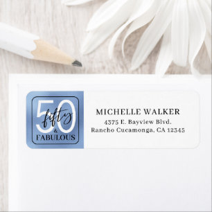 Fifty & Fabulous Dusty Blue Script 50th Birthday Return Address Label