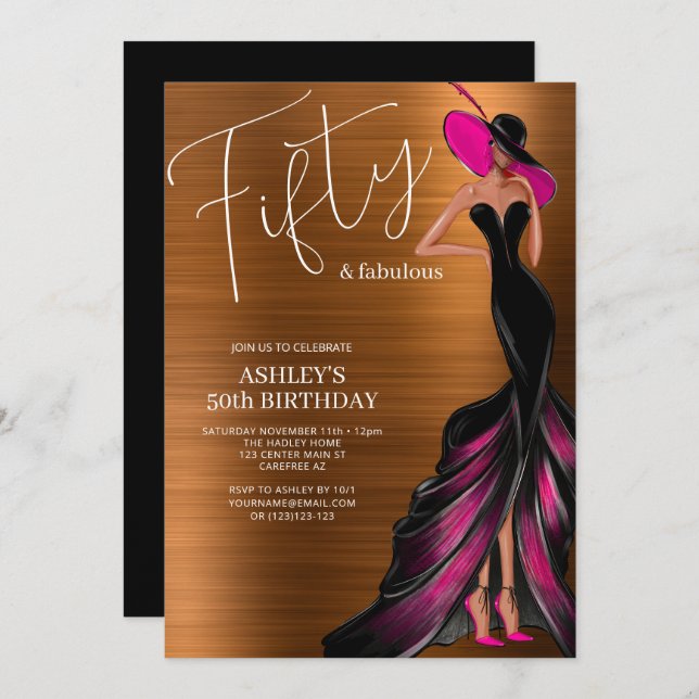 Fifty Fabulous Elegant Dress 50th Birthday Invitation (Front/Back)
