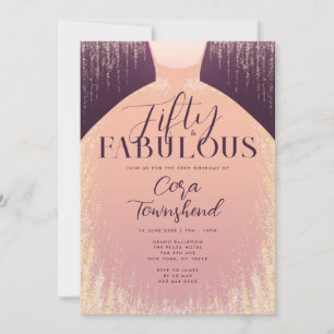 Fifty & Fabulous Elegant Gold Dress 50th Birthday Invitation