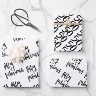 Fifty & Fabulous - Fun 50th Birthday Wrapping Paper Sheet