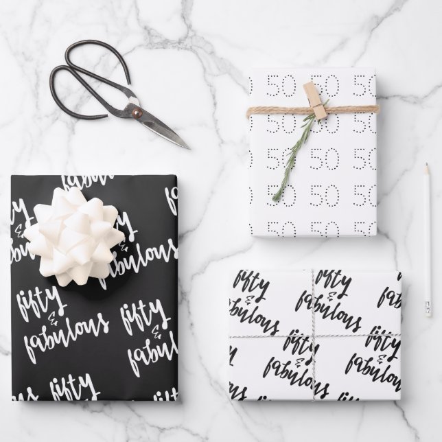 Fifty & Fabulous - Fun 50th Birthday Wrapping Paper Sheet (Front)