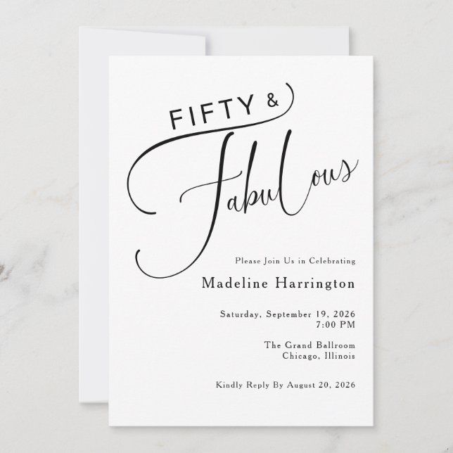 Fifty & Fabulous Fun Script 50th Birthday Party Invitation (Front)