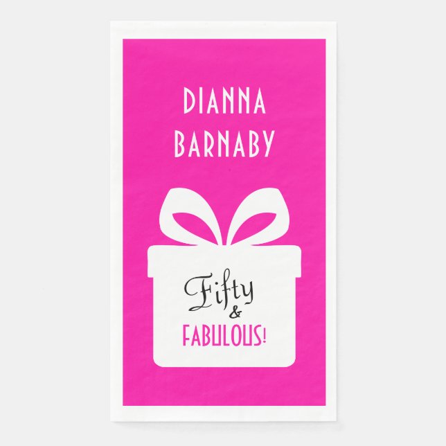 Fifty & FABULOUS! Girly Hot Pink Birthday Party Napkin (Front)