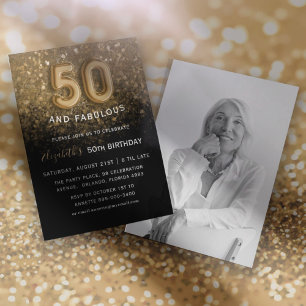 Fifty & Fabulous Gold Glitter 50th Birthday Invitation