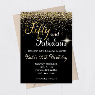 Fifty & Fabulous Gold Glitter Birthday Invitation