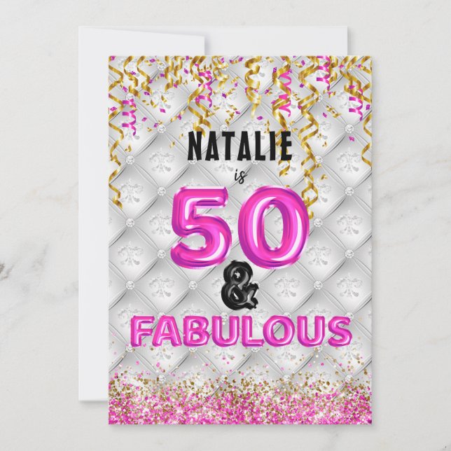 Fifty Fabulous Gold Pink 50th Invitation (Front)