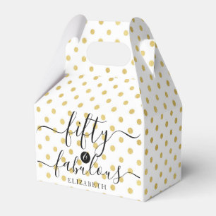Fifty & Fabulous Gold Polka Dot Name 50th Birthday Favour Box