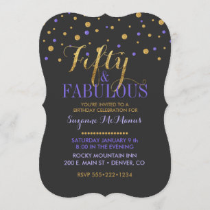 Fifty & Fabulous Gold & Purple Confetti Dots Invitation