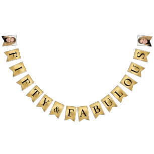 Fifty & Fabulous Gold Script 50th Birthday Bunting