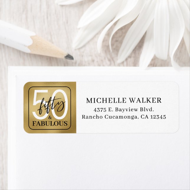Fifty & Fabulous Gold Script 50th Birthday Return Address Label (Insitu)