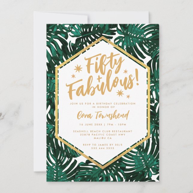 Fifty + Fabulous Green Tropical 50th Birthday Invitation (Front)