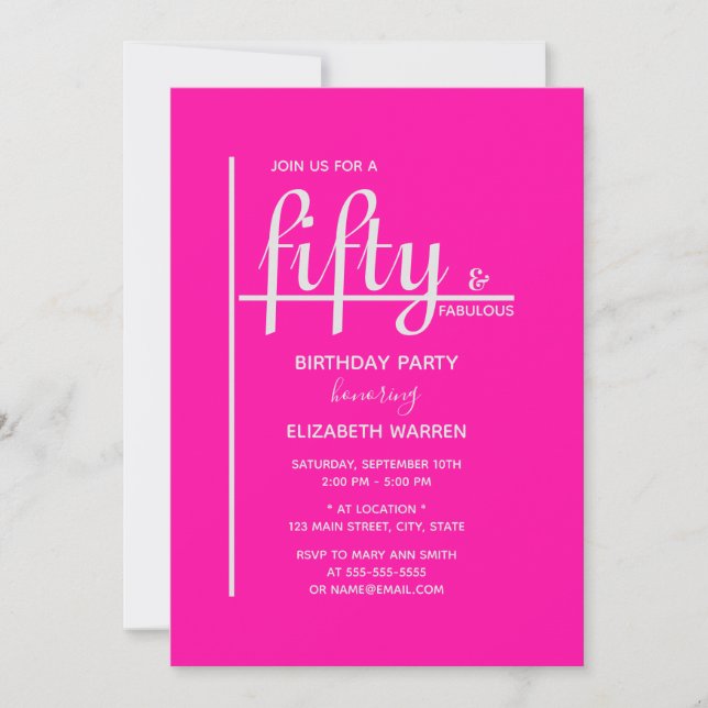 fifty & fabulous Hot Pink 50th Birthday Party Invitation (Front)