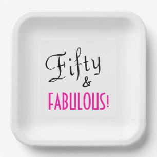 Fifty & FABULOUS! Hot Pink Scribe Birthday Party Paper Plate