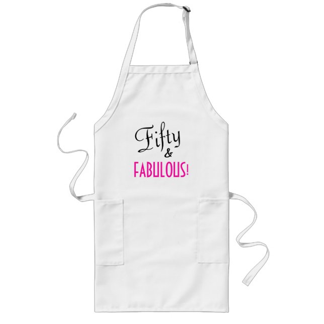 Fifty & FABULOUS Hot Pink Script Typography Long Apron (Front)