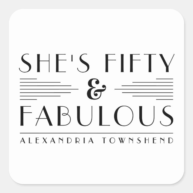 Fifty & Fabulous Lines Art Deco 50th Birthday Square Sticker (Front)