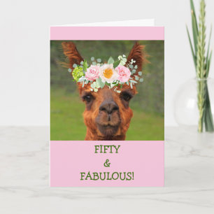 Fifty & Fabulous LLama Boho Birthday Card