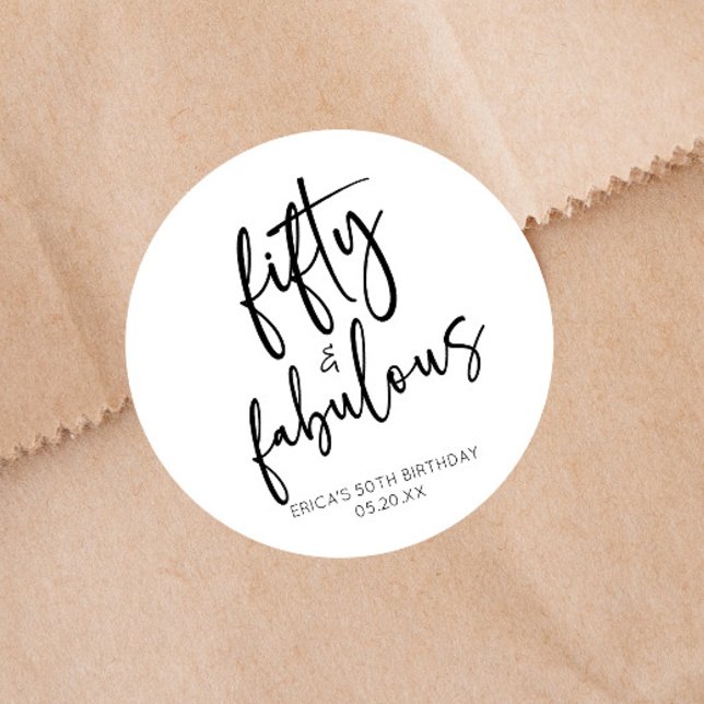 Fifty & Fabulous Minimal 50th Birthday Party Classic Round Sticker (Creator Uploaded)
