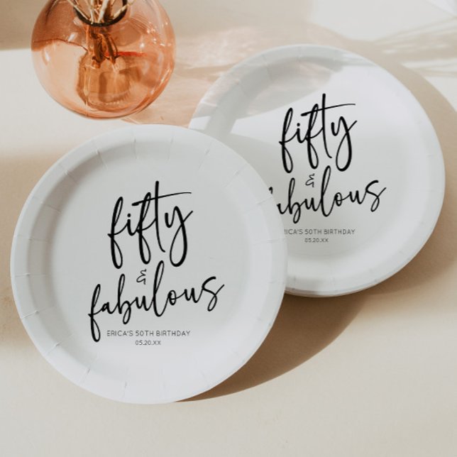 Fifty & Fabulous Minimal 50th Birthday Party Paper Plate (Creator Uploaded)