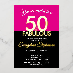 Fifty Fabulous Modern Black Pink 50th Birthday 