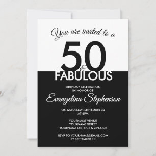 Fifty Fabulous Modern Black White 50th Birthday Invitation