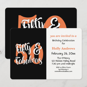 Fifty & Fabulous Orange Typography Birthday Party Invitation