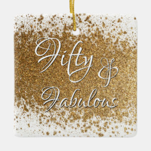 Fifty & Fabulous Over Splattered Faux Gold Foil Ceramic Ornament