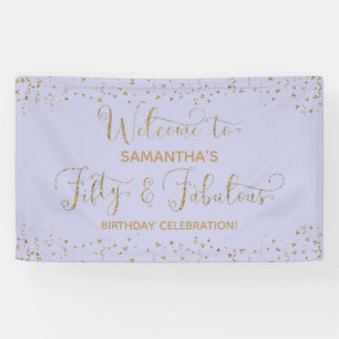 Fifty & Fabulous Party Welcome Gold and Lavender 2 Banner