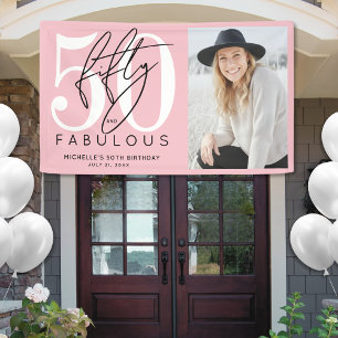 Fifty Fabulous Pink 50th Birthday Party Banner