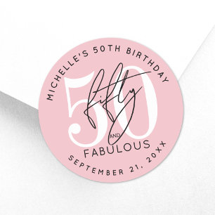 Fifty Fabulous Pink 50th Birthday Party Classic Round Sticker