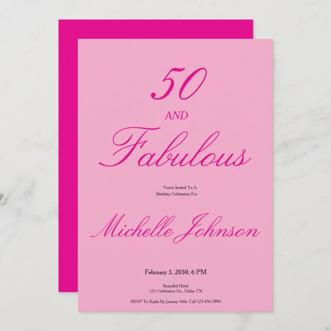 Fifty & Fabulous Pink 50th Birthday Party Invitation (Front/Back)