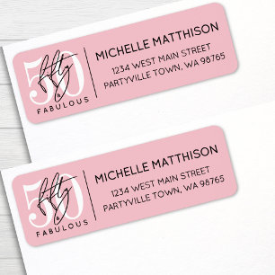 Fifty Fabulous Pink 50th Birthday Return Address Label