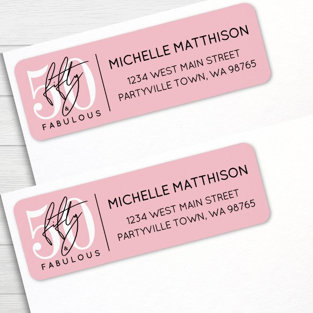 Fifty Fabulous Pink 50th Birthday Return Address Label (Fifty Fabulous Pink 50th Birthday Return Address label)