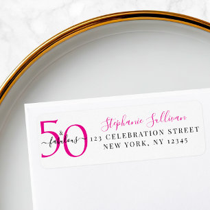 Fifty Fabulous Pink 50th Birthday Return Address Label